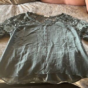 Green Lace Trim Blouse